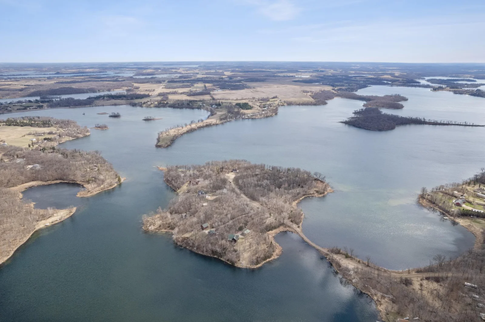 Aerial view of the peninsula and lake