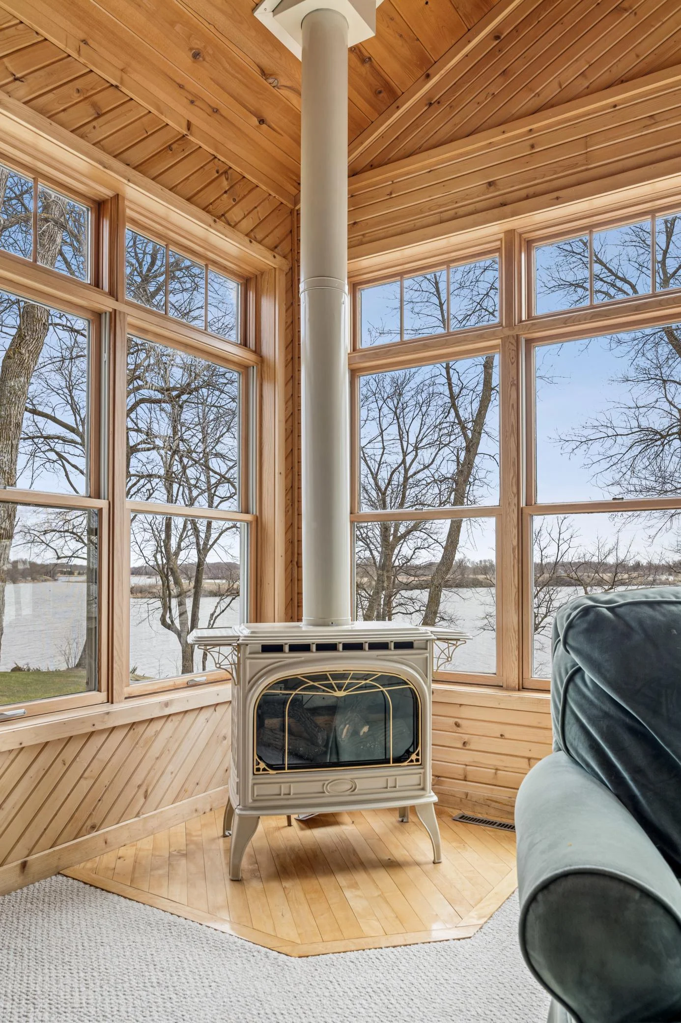 Freestanding fireplace offering comfort and relaxation