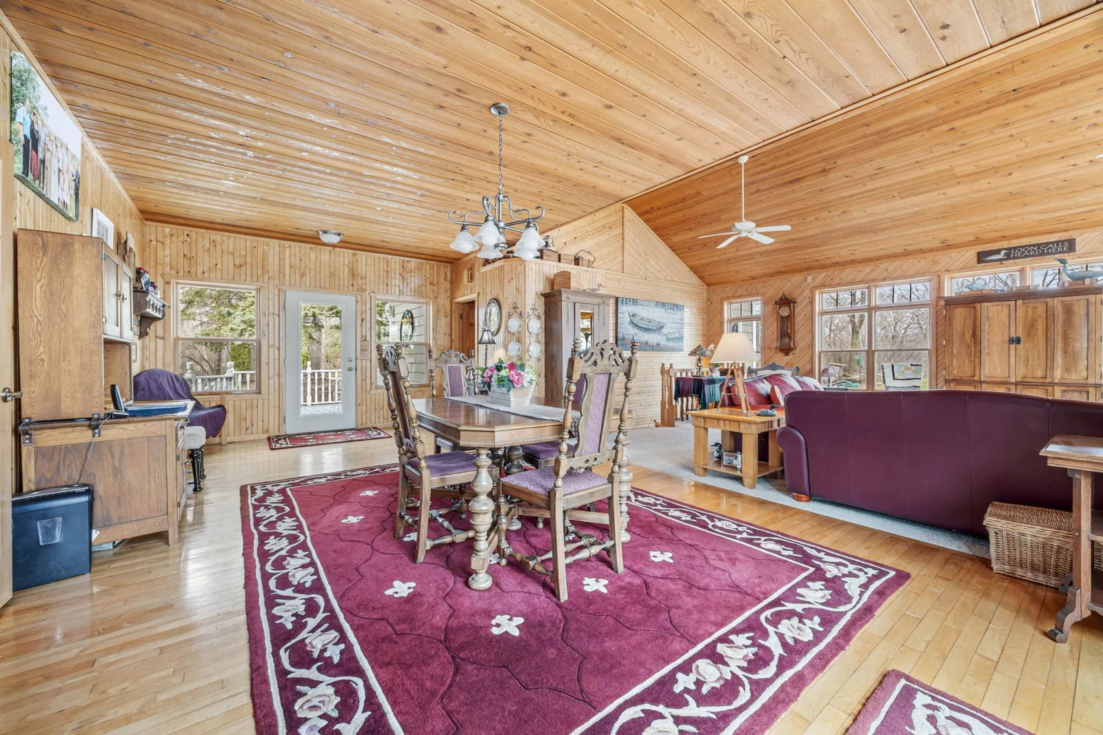 Dining area framed in cedar w/maple floors