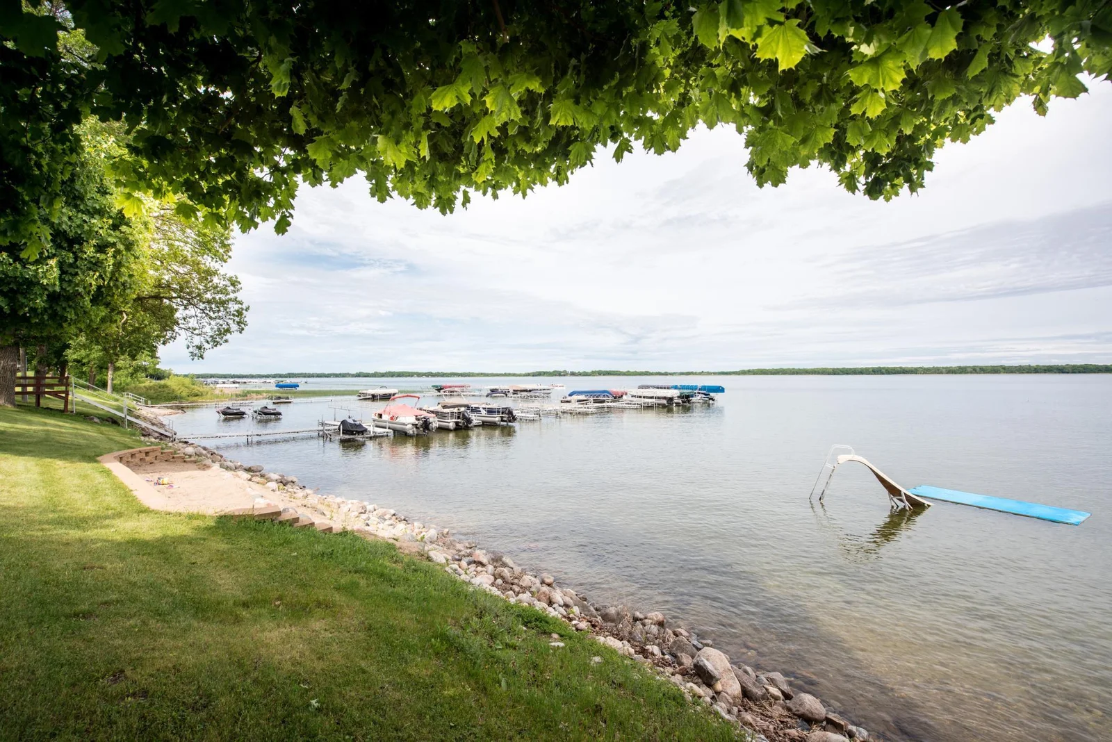 Beach, swimming area, one of the docks