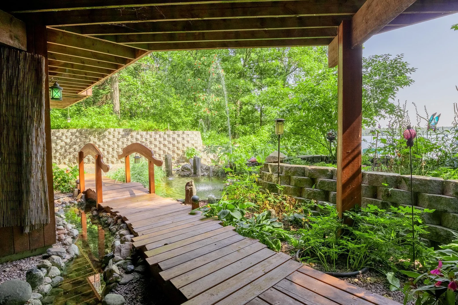 Zen Inspired Walking Bridge and Water Features