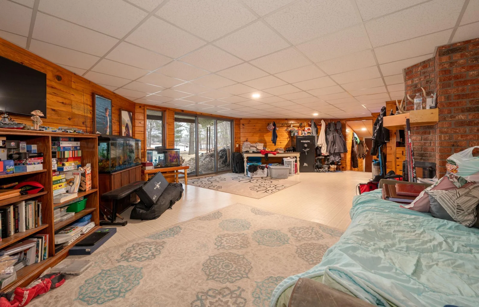 Walkout Lower-Level Family Room with a great view of the lake