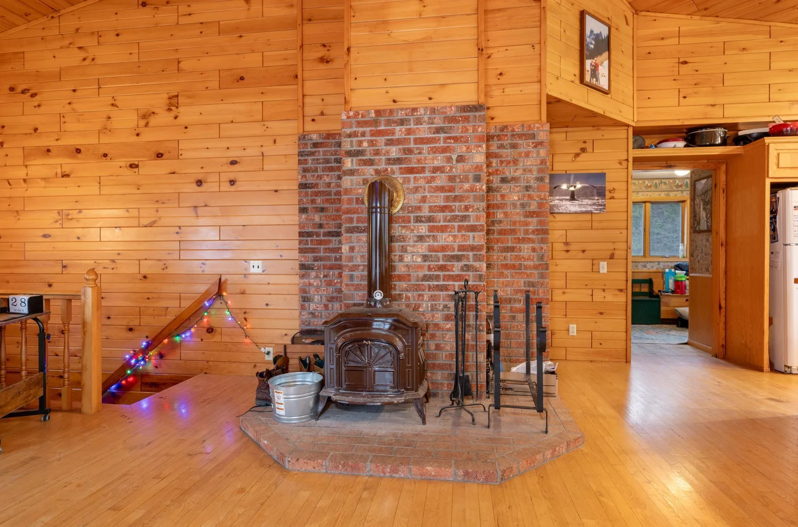 Woodstove at the center of the Main Floor