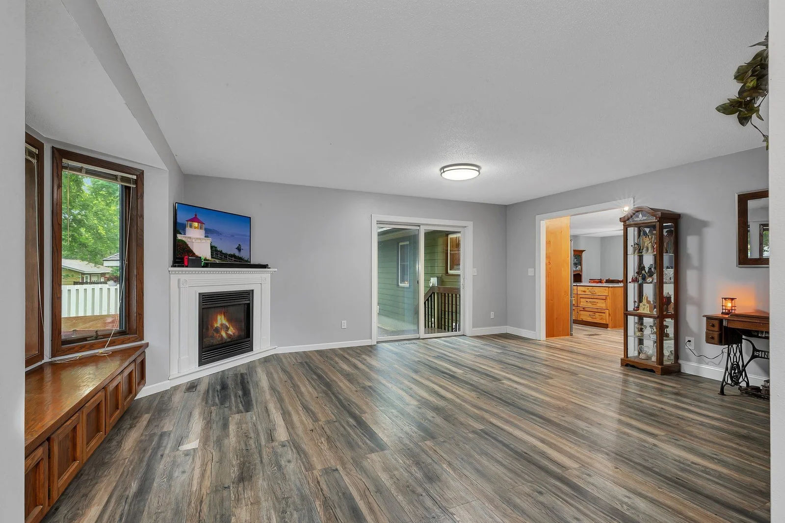 Living room overlooks backyard. Let's head outside!