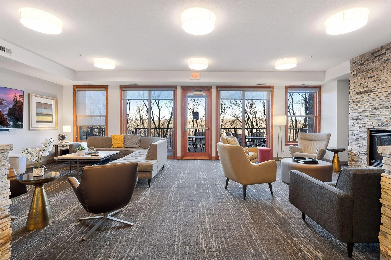 Recreation room with lake views.
