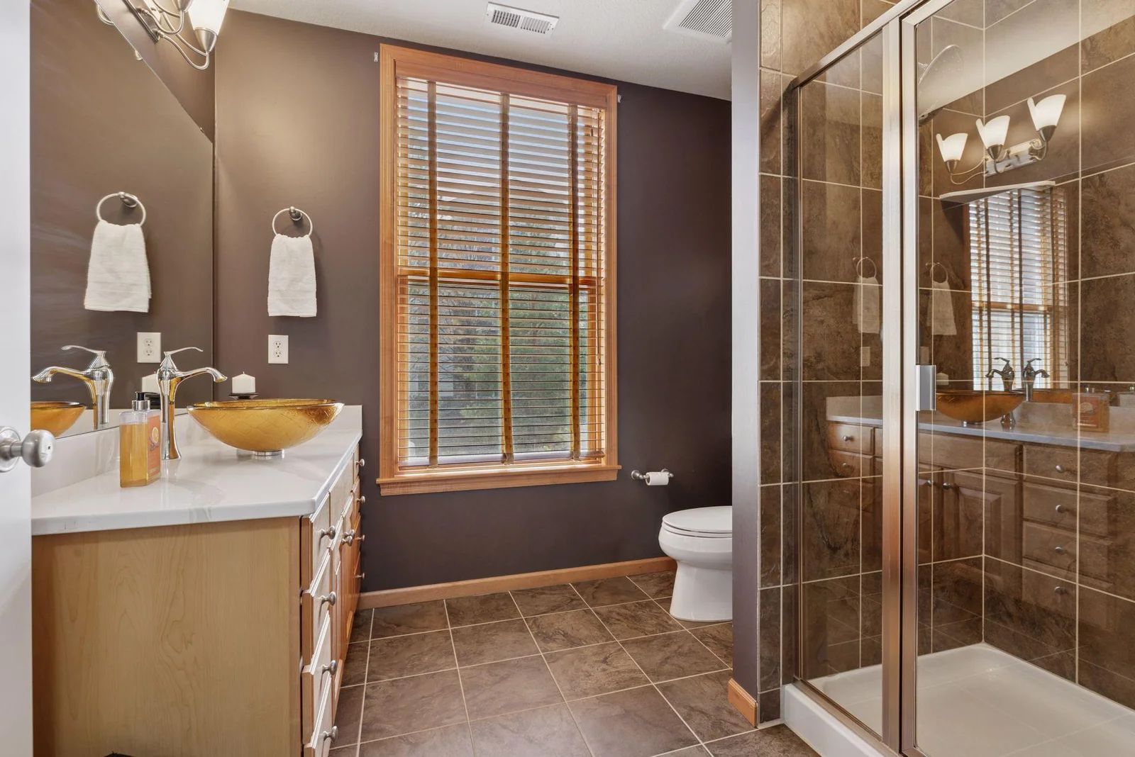 Main bathroom is updated with elegance and style.