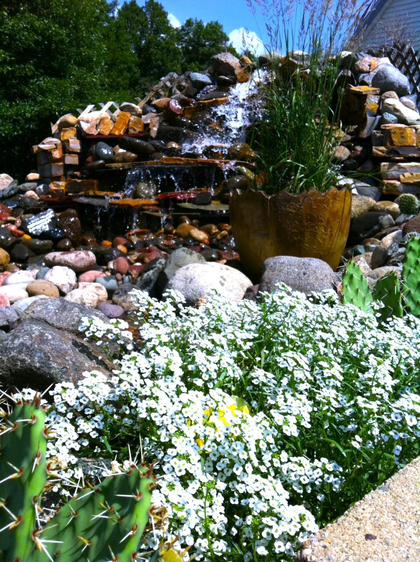 Beautifully designed water garden as you pull into the yard.
