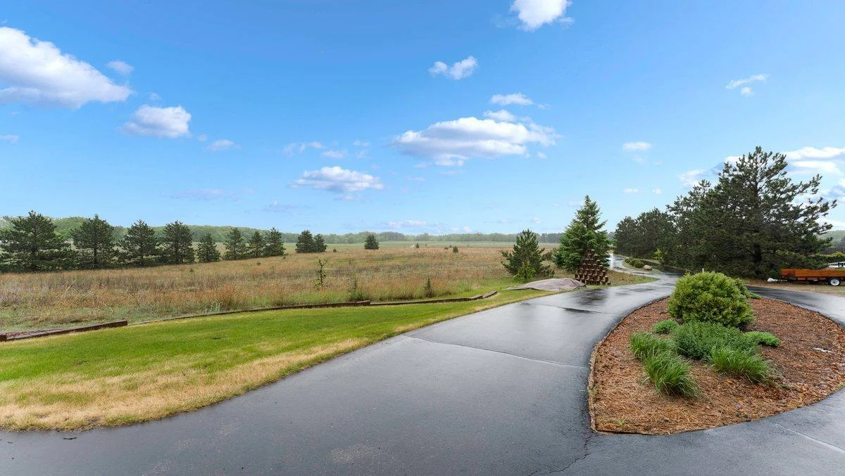 Winding country driveway.