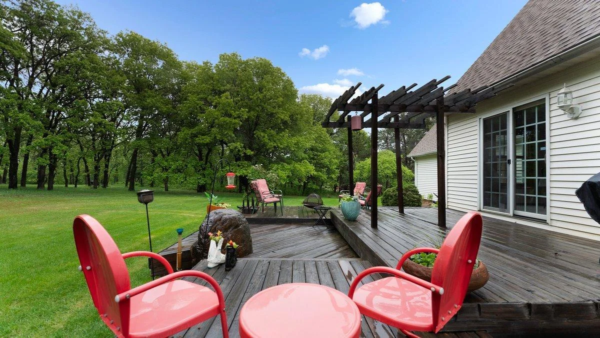 Spacious tiered deck offering 33x18 feet of outdoor living space.