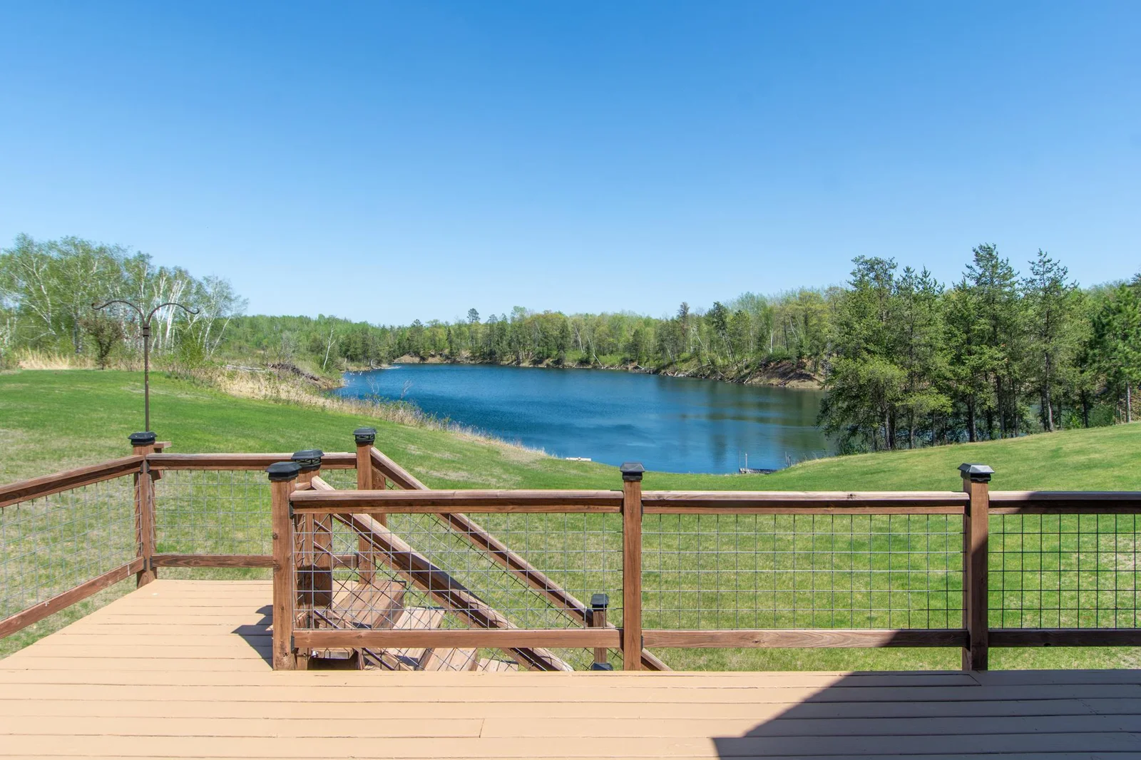 A view of the yard and mine pit lake from the north side of the deck.