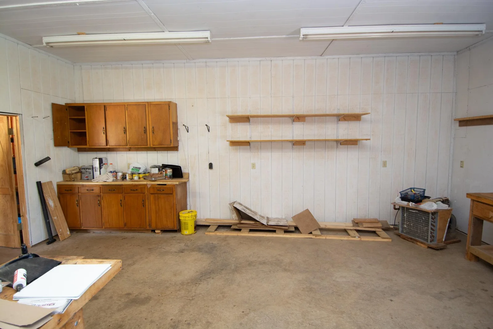 Heated workshop in garage.