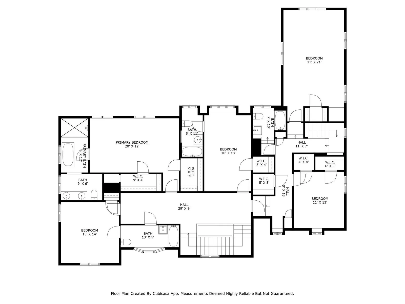 Upper Level Floor Plan: Rare 5 Bedrooms on One Level.  Primary Suite with two walk-in closets and luxurious bath. 2nd and 3rd En-Suite Bedrooms, Separate Wing for 4th and 5th Bedrooms with Full Hall Bath. Back staircase access to kitchen.