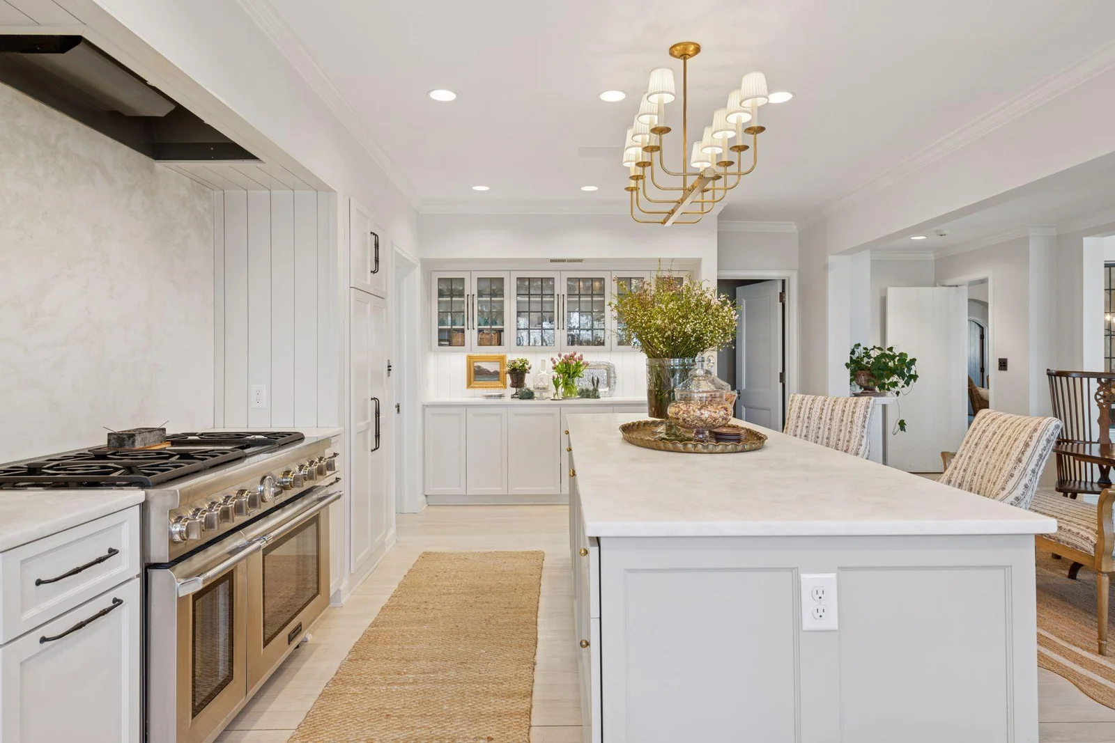 Abundant counter space and service areas.  Inviting center island with seating.