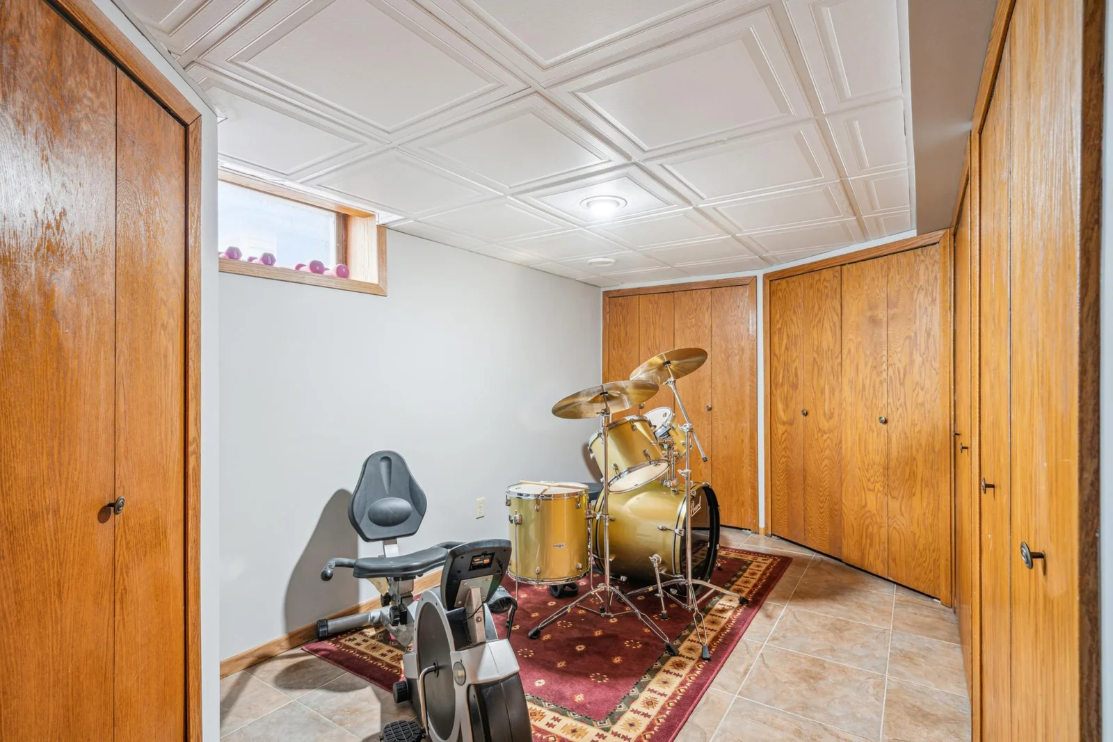 Basement flex space with ample storage options.