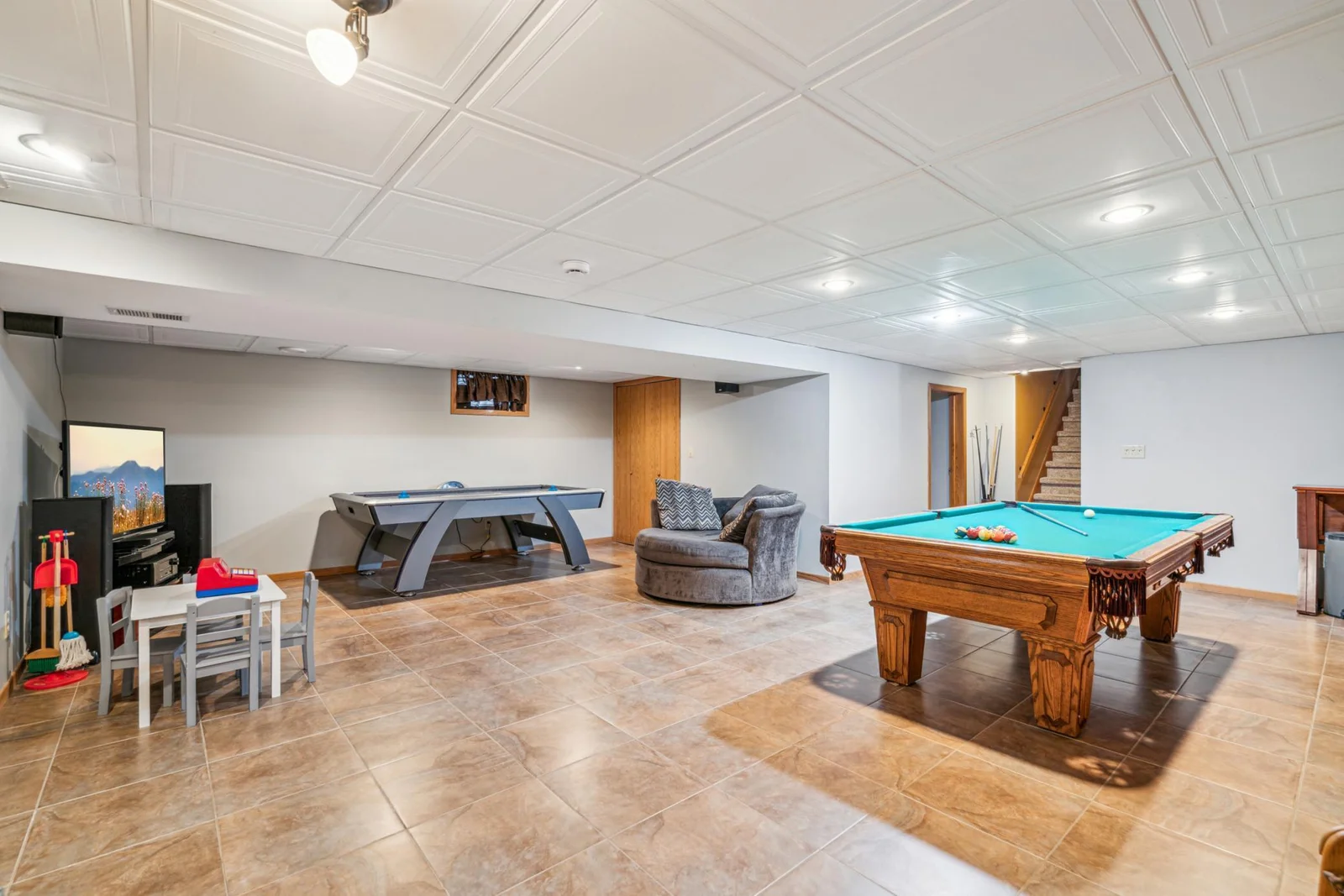 Basement rec room perfect for entertaining friends and family