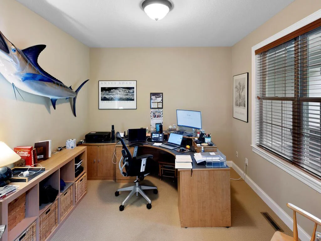 Office with views of the front yard.