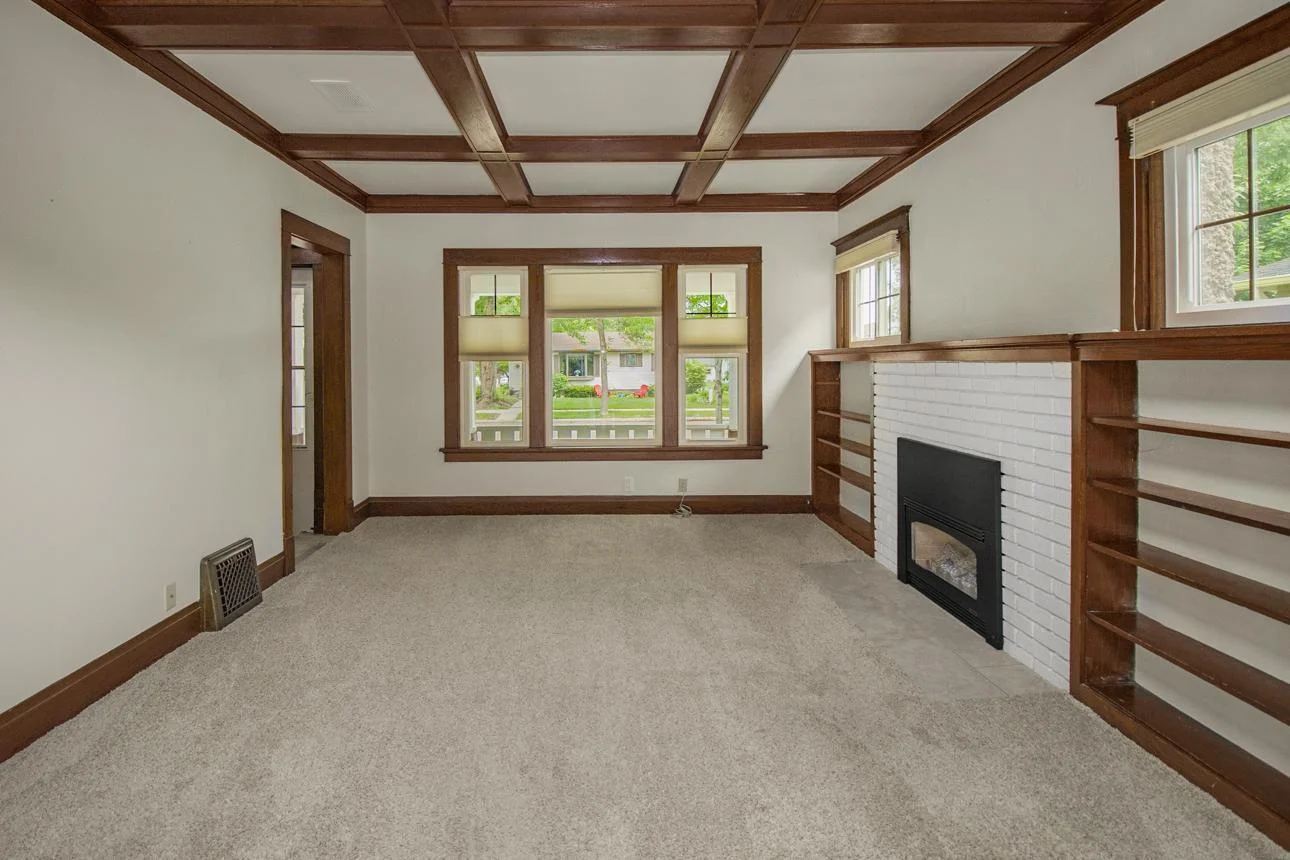 Living Room with Natural Wood Work