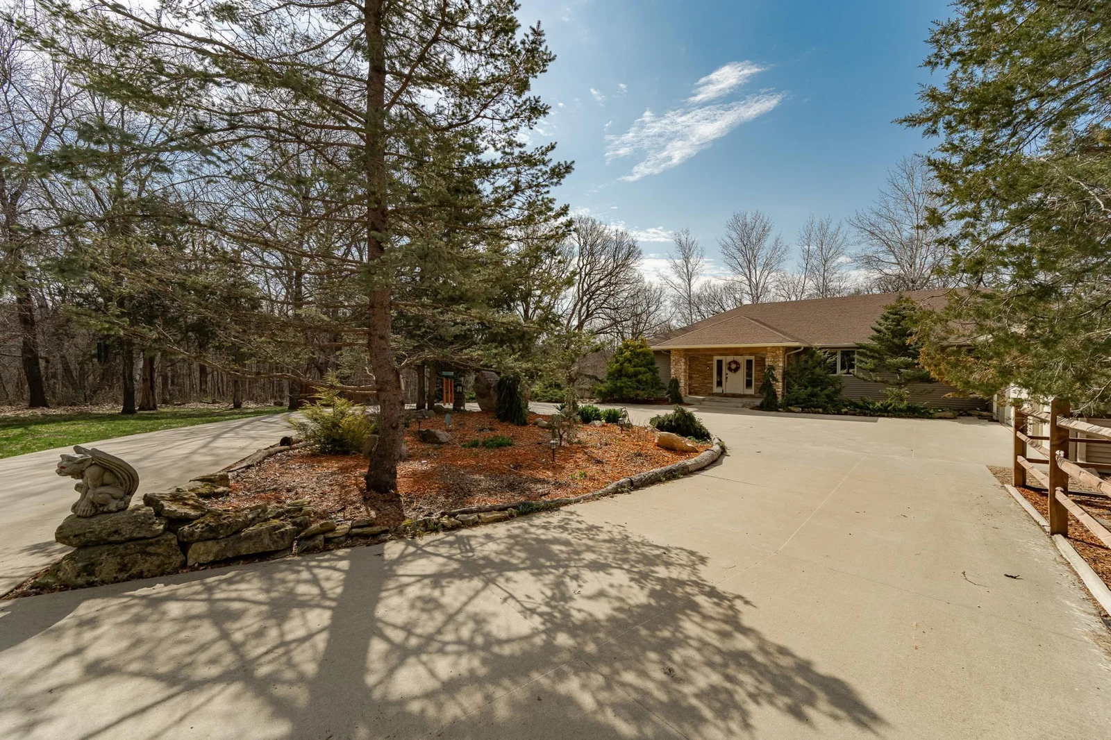 Mature landscaping.
