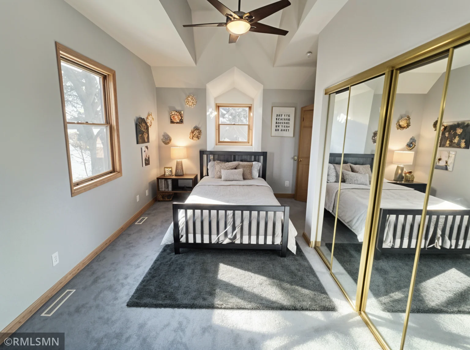 AI generated staging of upper level bedroom.