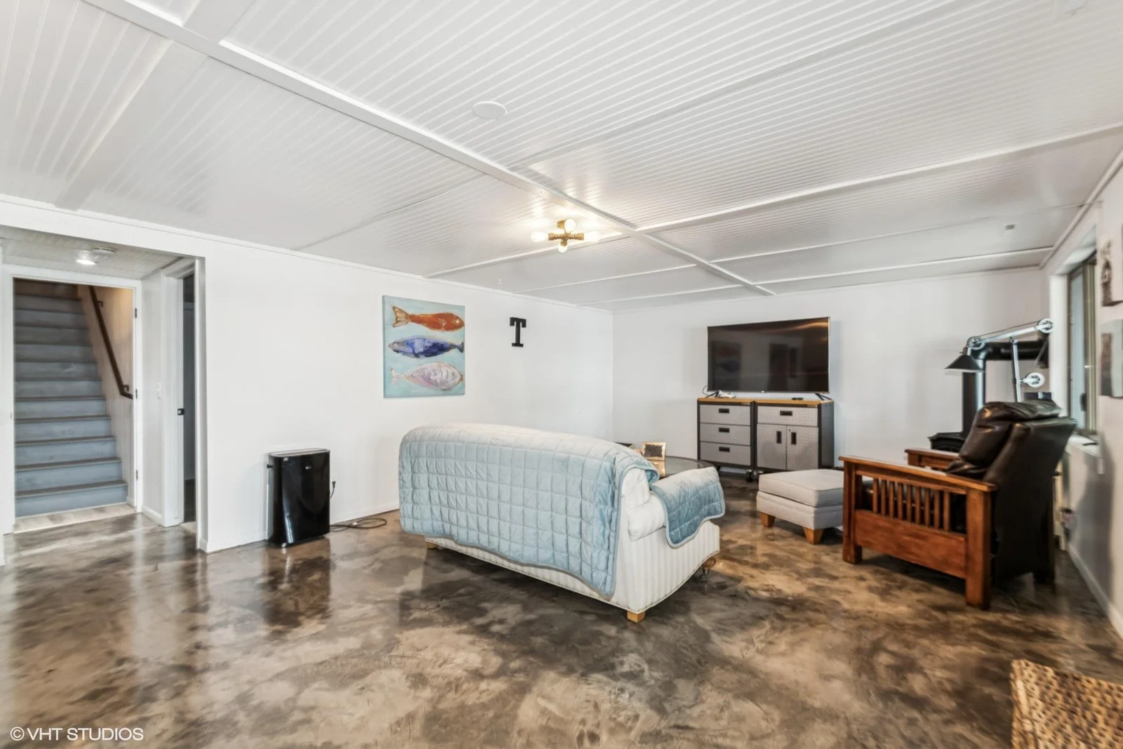 Spacious lower level family room