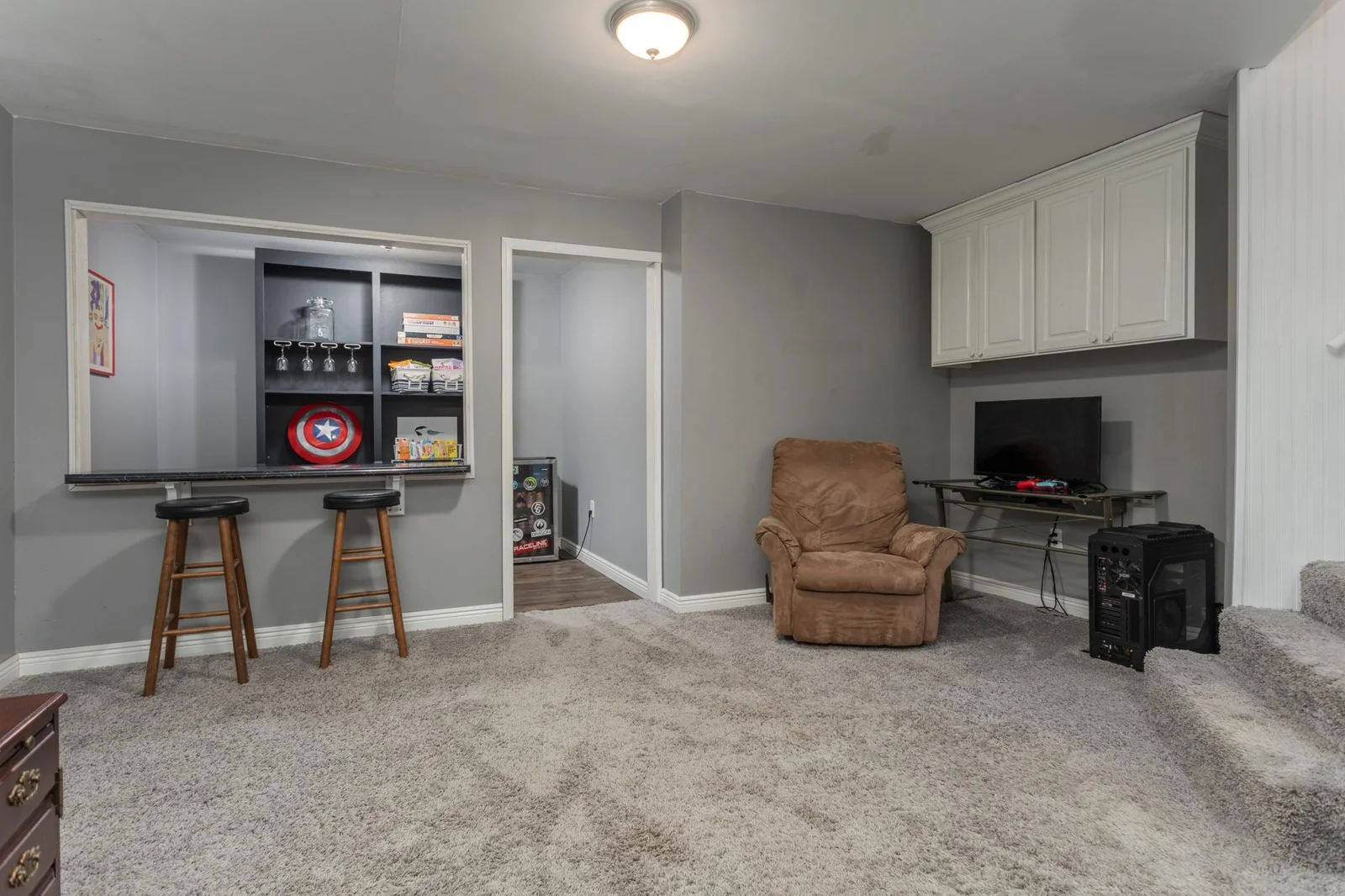 Dry bar and gaming area