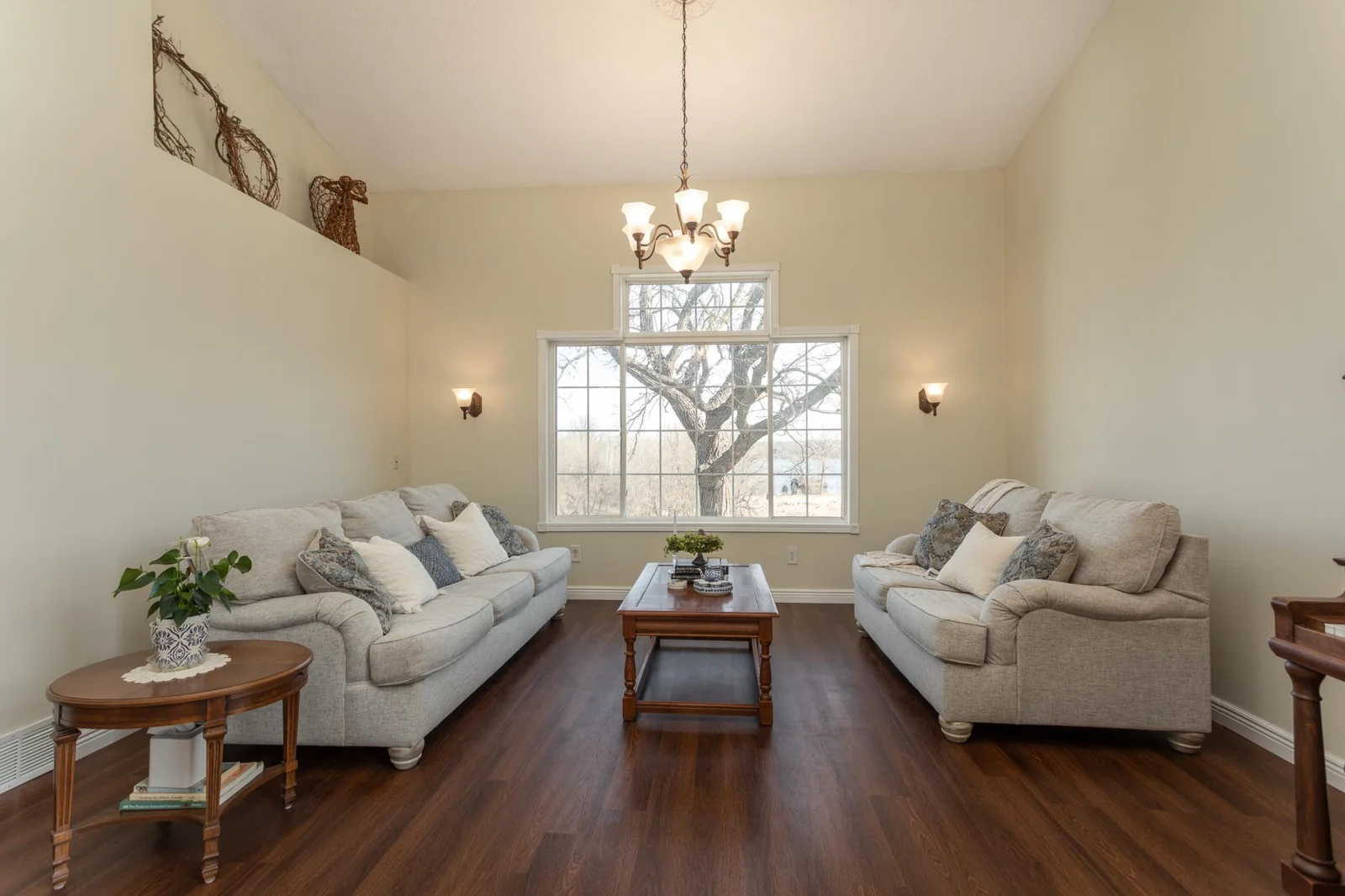 Living room with lake views