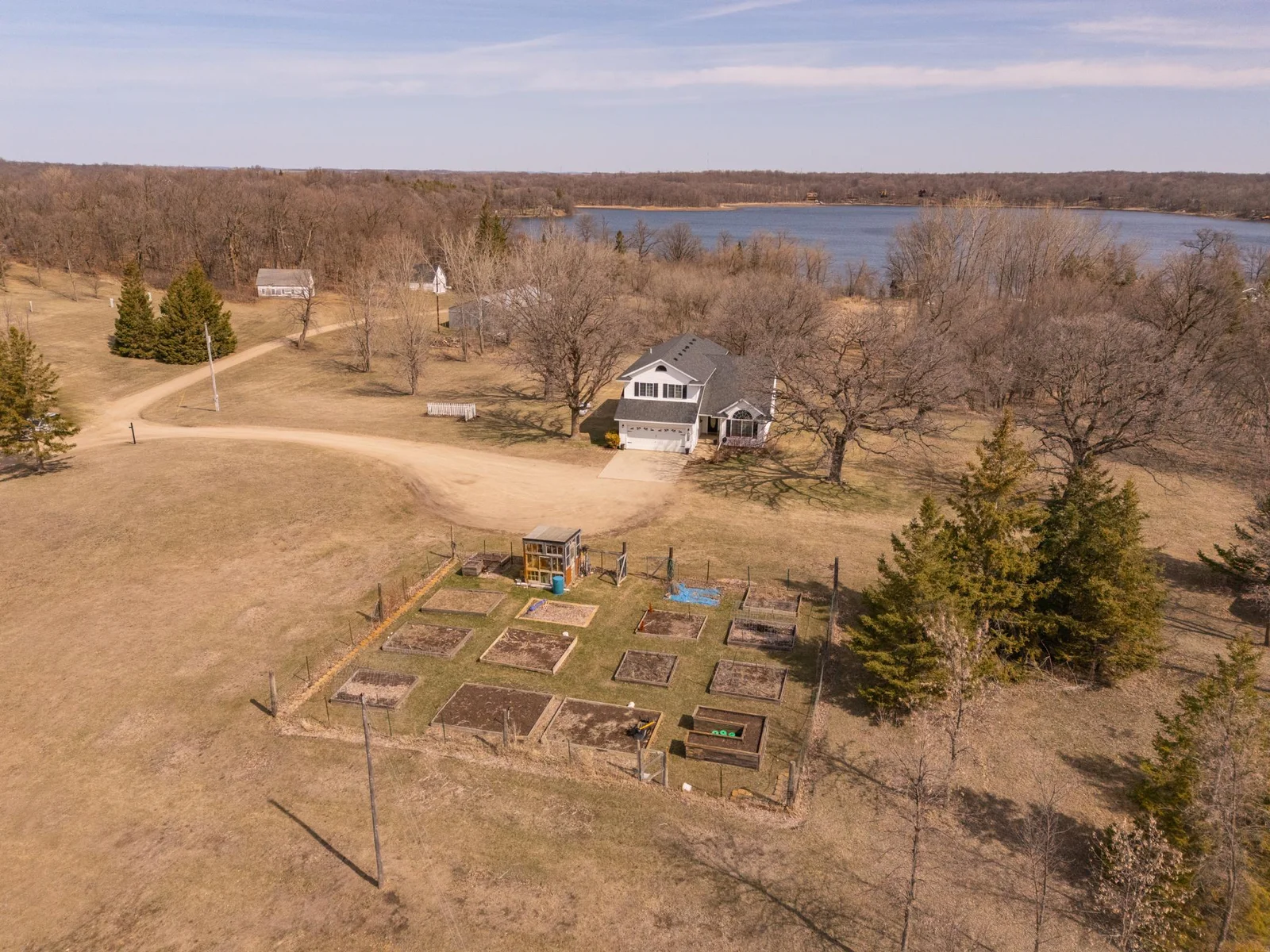 Arial view of main house and garden