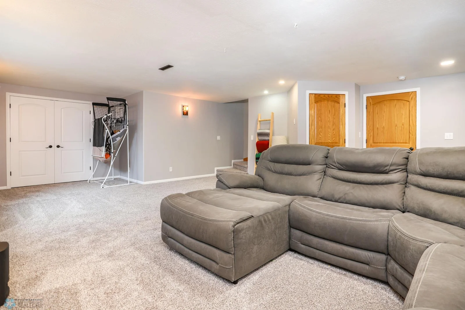 Basement family room with floor heat