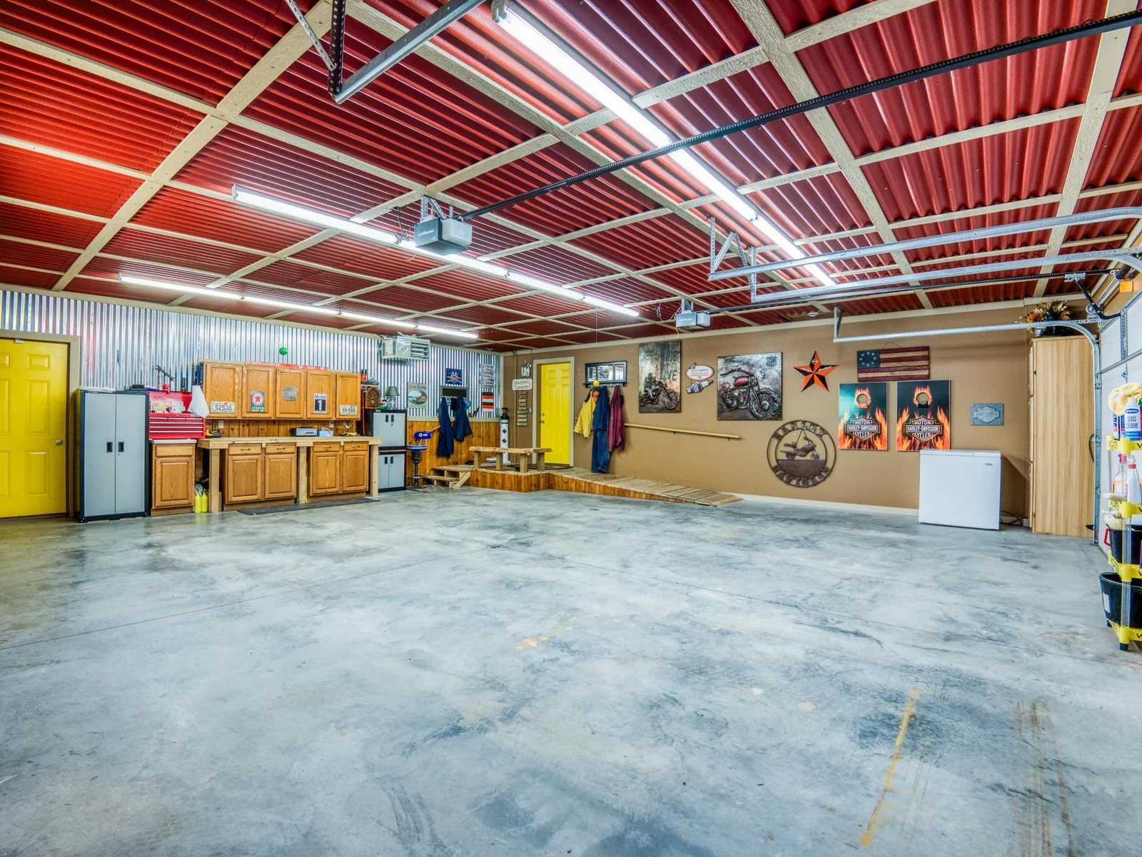 Garage space with storage.