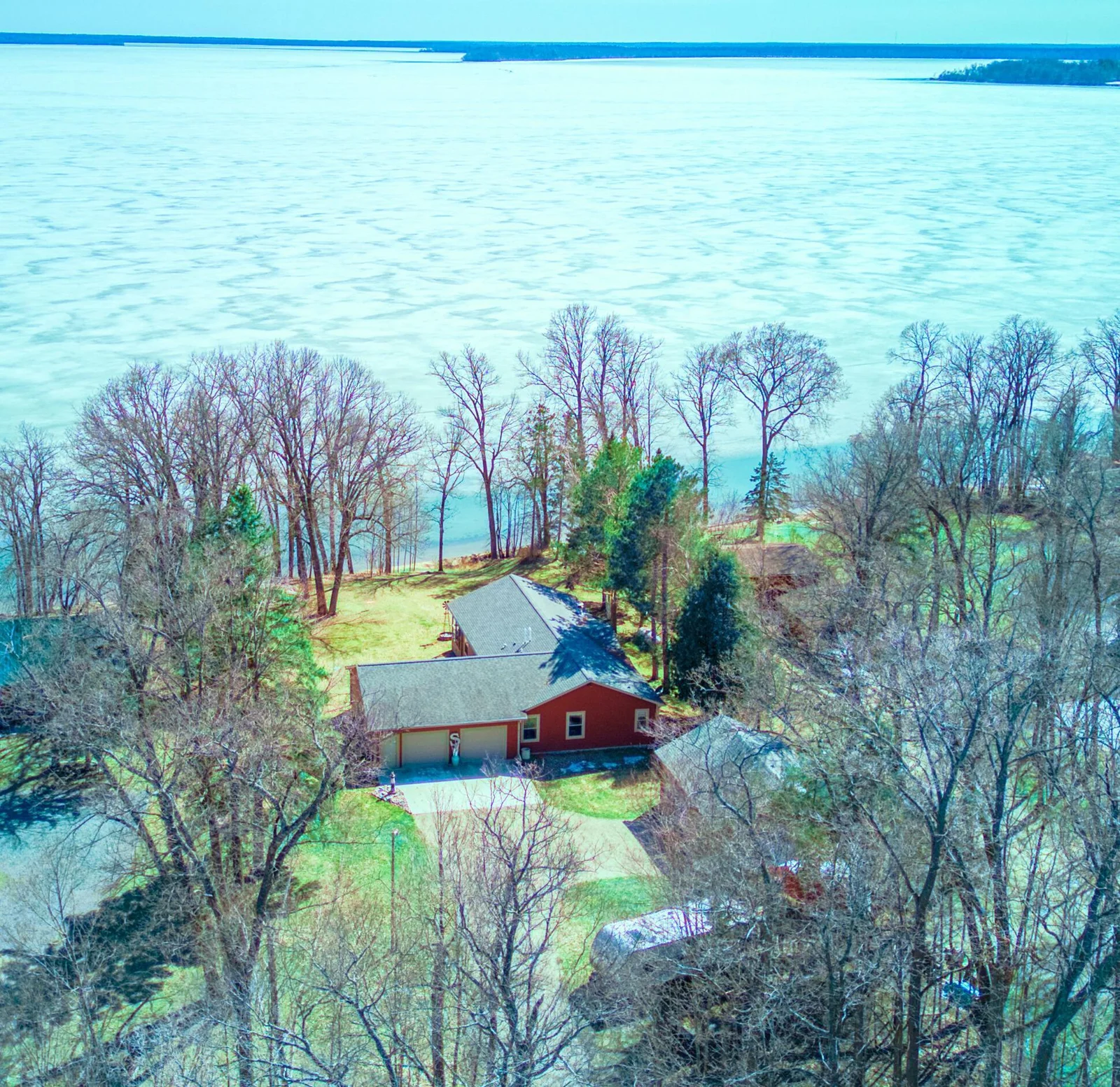 Home with lake in the background.