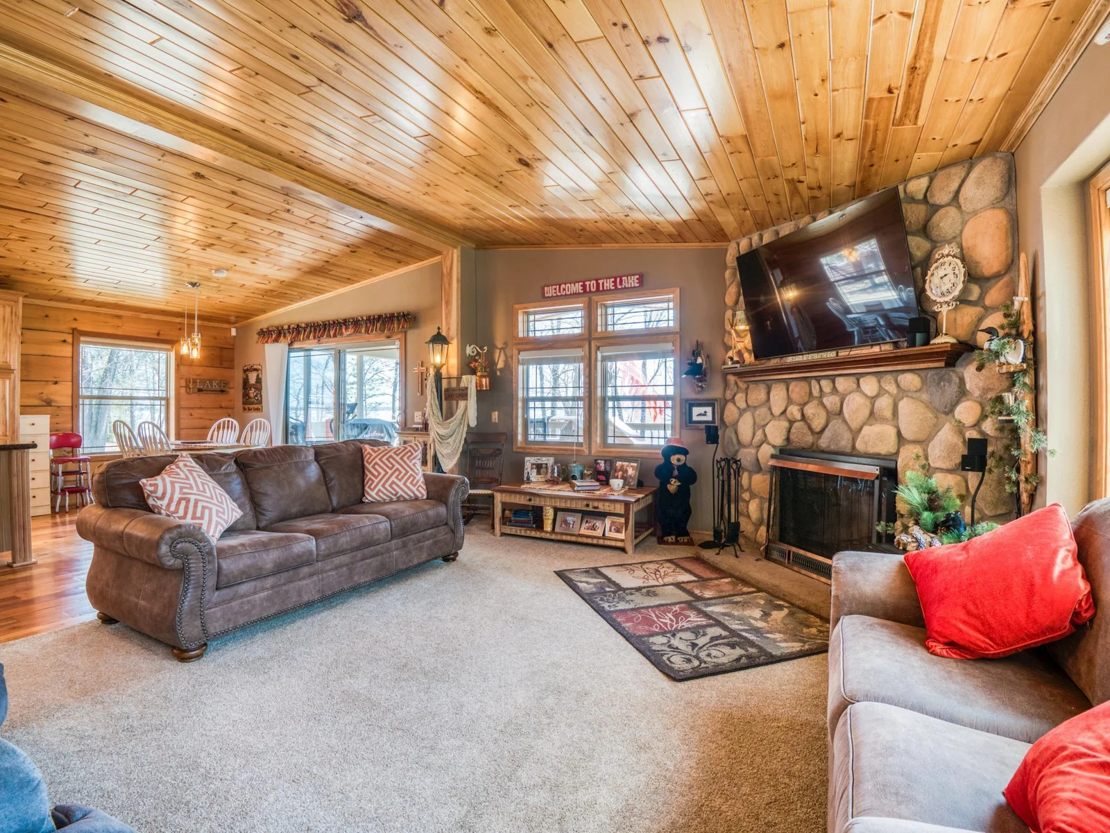 open kitchen and dining, living room.