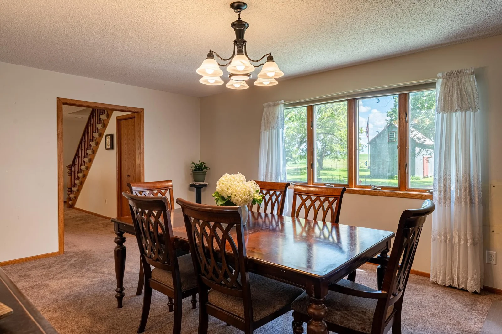 The oversized dining room is perfect for gatherings.
