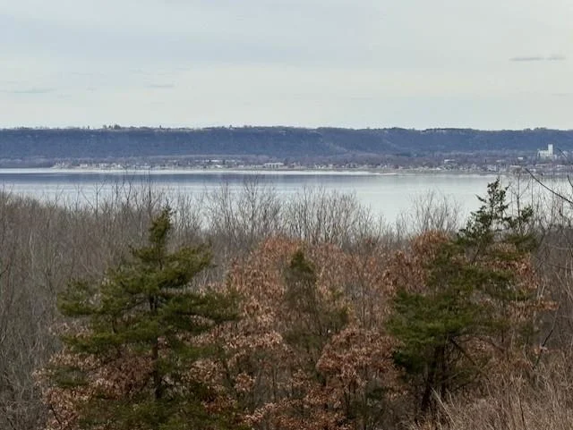 An early spring zoomed view of Lake Pepin showing Lake City MN across the water.