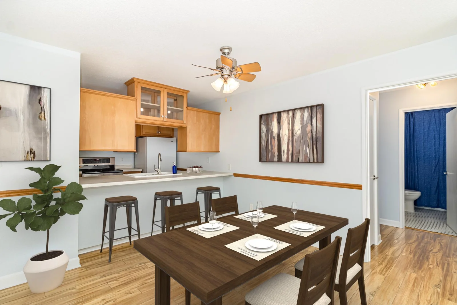 Dining area/breakfast bar facing the kitchen Virtually Staged
