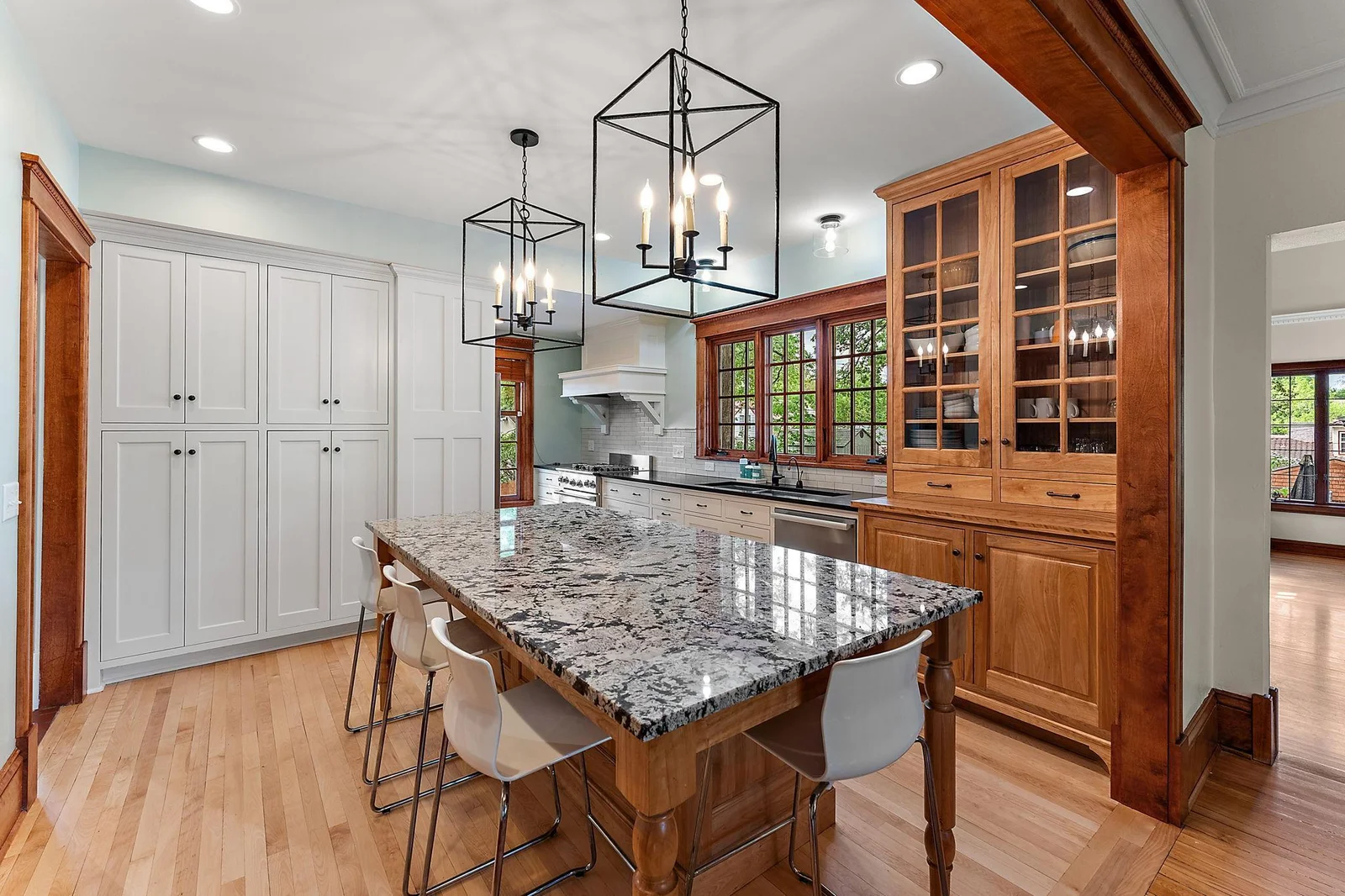 Seating for five at this massive granite island.
