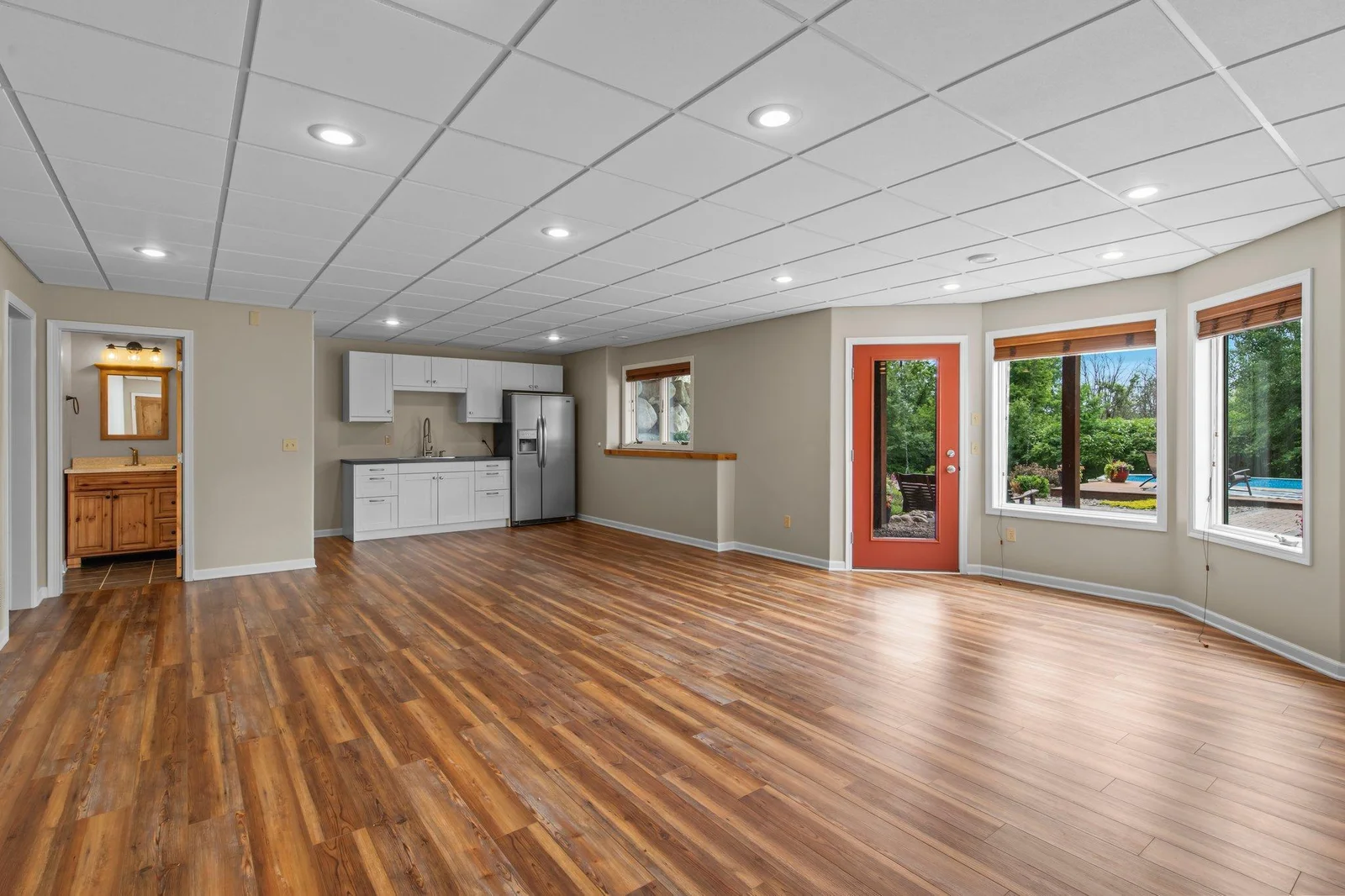 The lower level includes a wet bar, perfect for entertaining.
