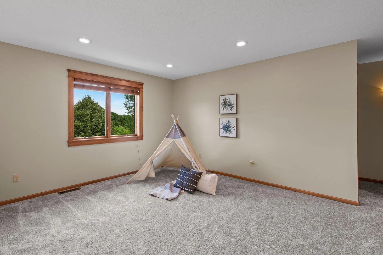 The loft area offers additional space in the upper level.