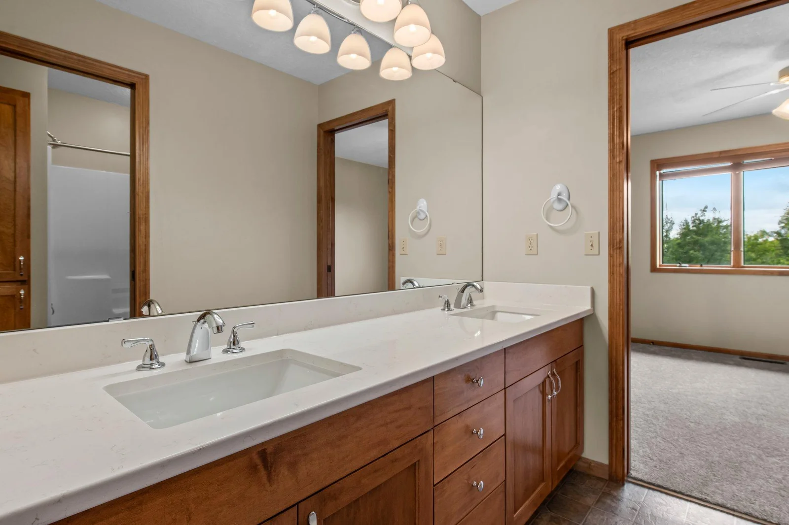 The upper level includes 3 full bathrooms.
