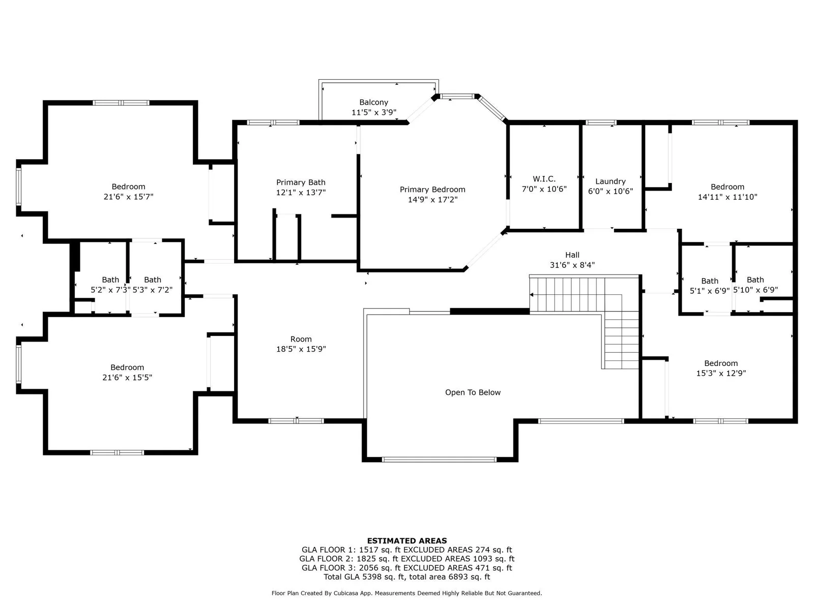 Upper Level Floor Plan with Measurements