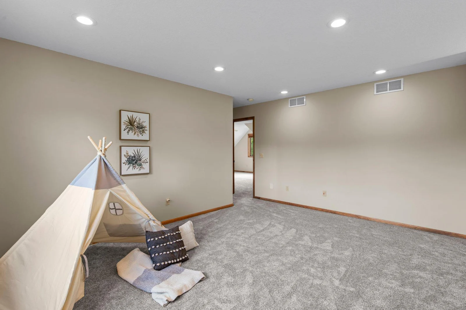 The loft area offers additional space in the upper level.