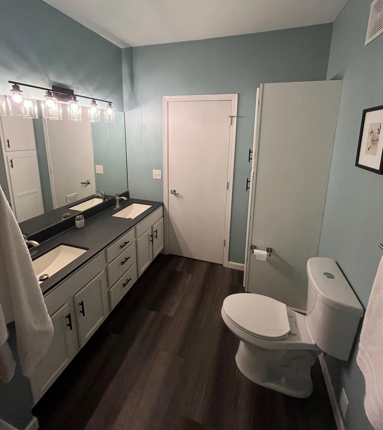Double vanity with ample storage.