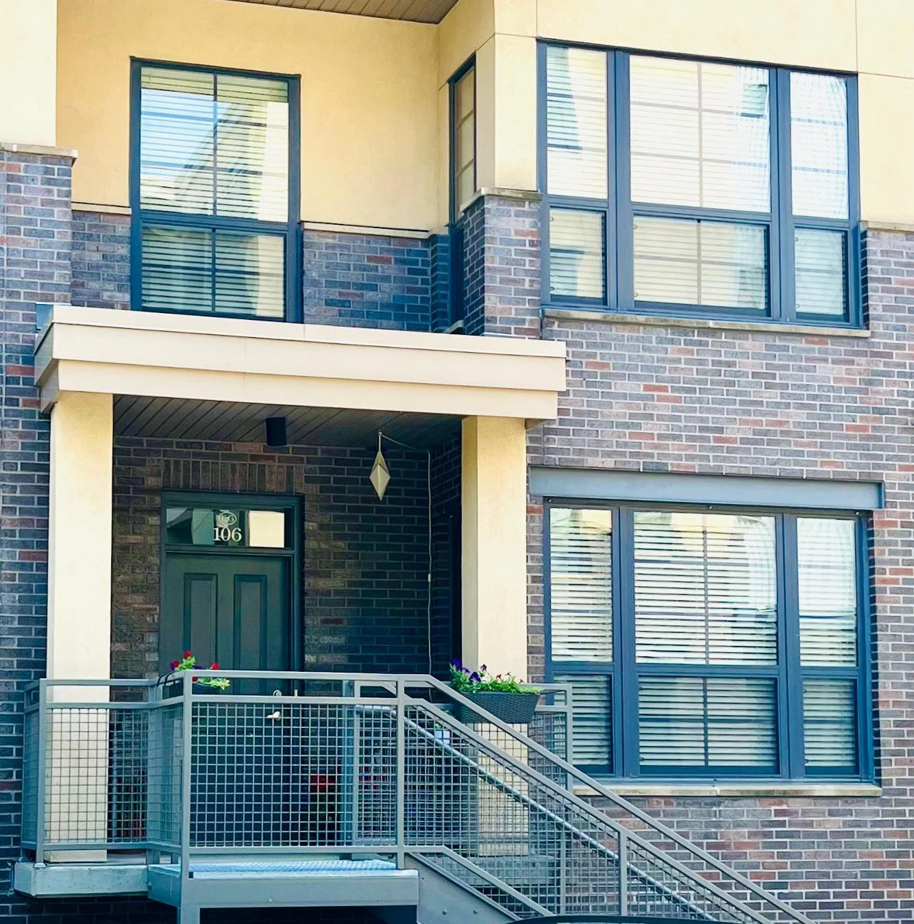 Two story condo. Front view of both floors.