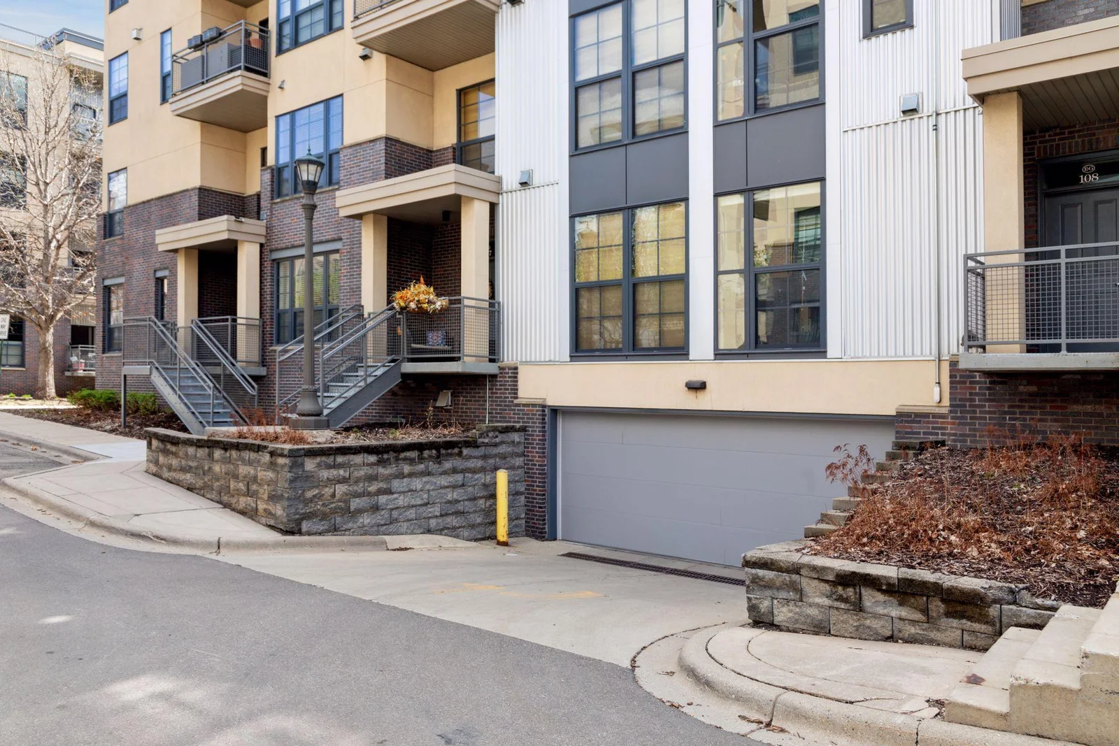 Entrance to underground heated garage.