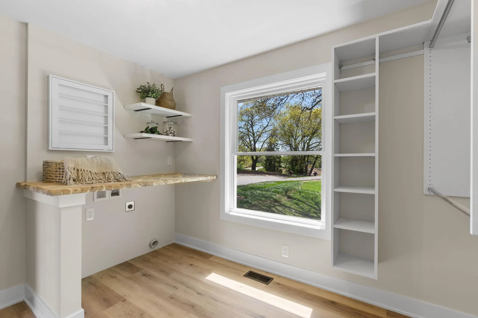 Rough-in for front loading washer and dryer with butcher block top