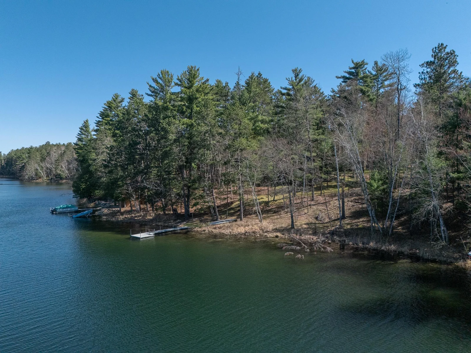 Aerial of shoreline and dock
