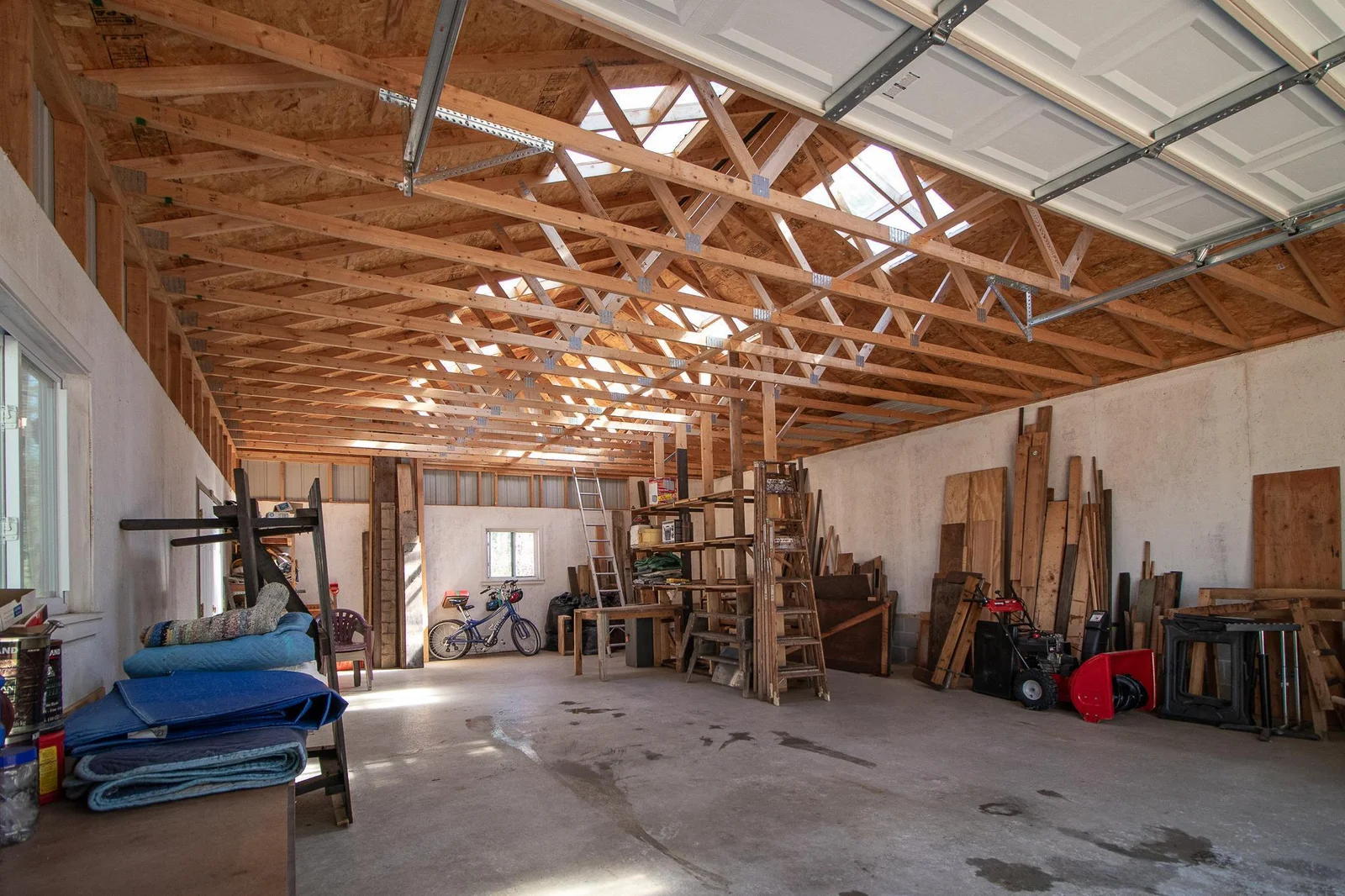 Interior of pole barn - skylights and windows offer plenty of natural light