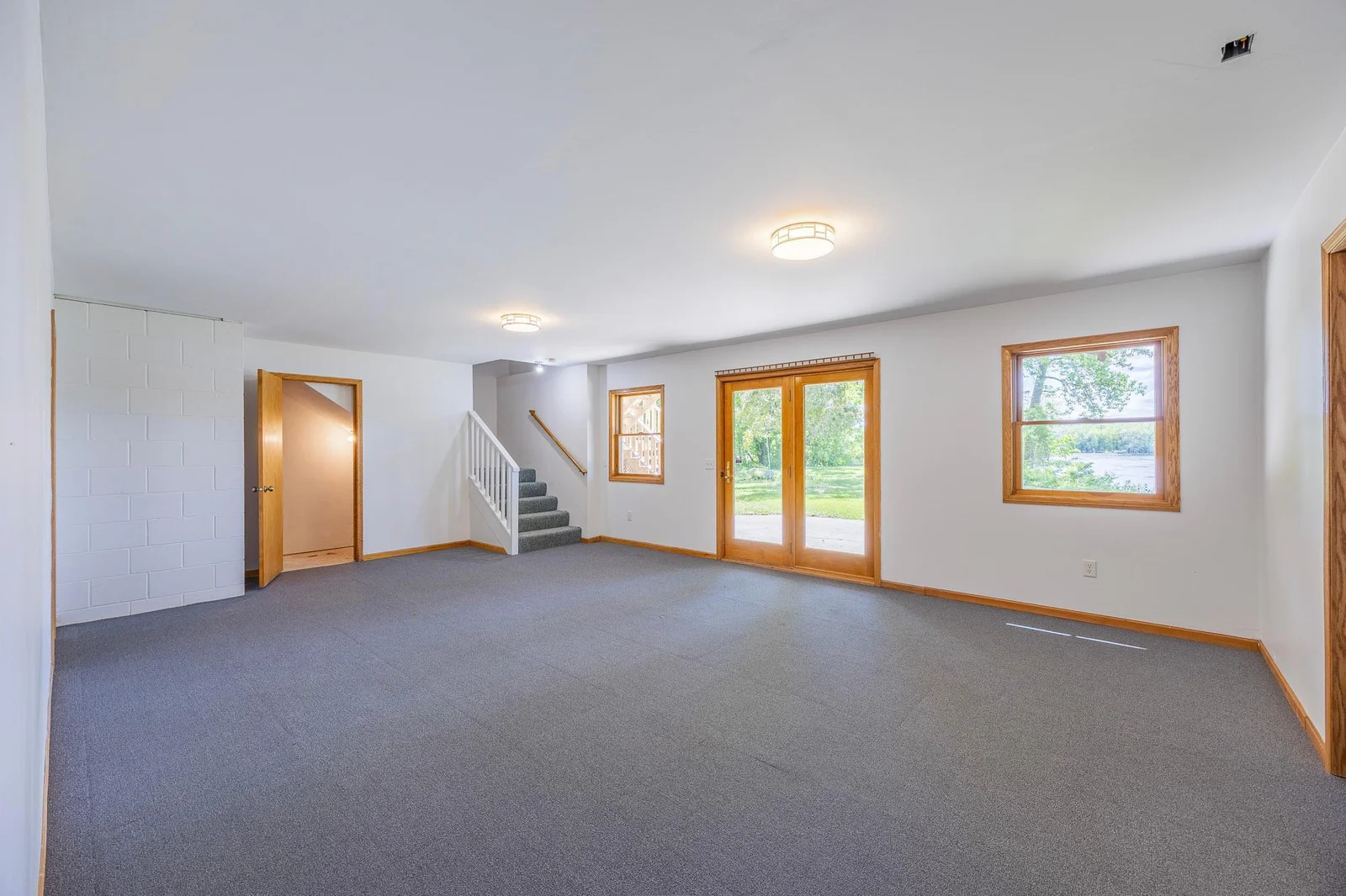 Family Room in walk out lower level with under the stairs storage