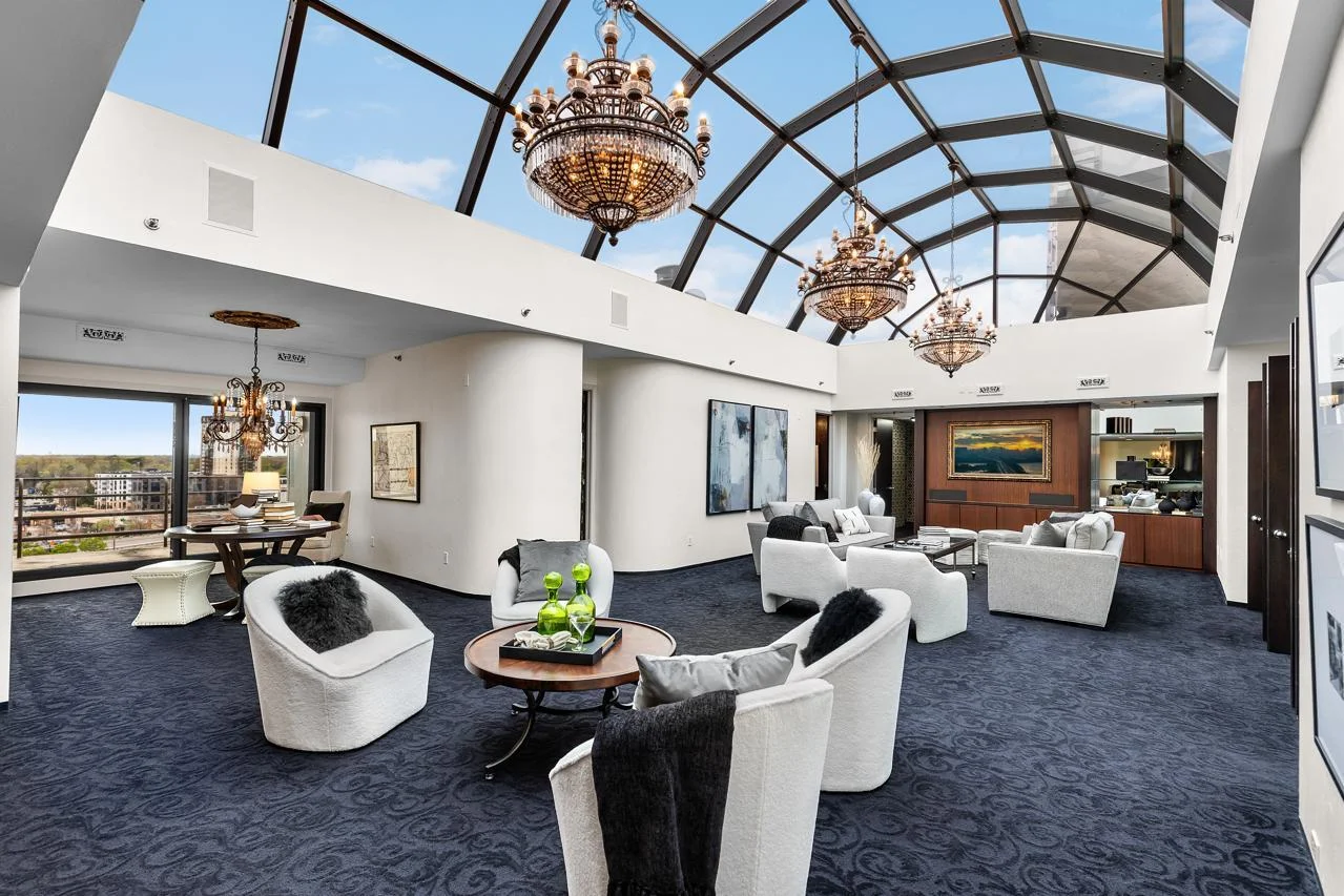 Great Room with Large Atrium Glass Ceiling