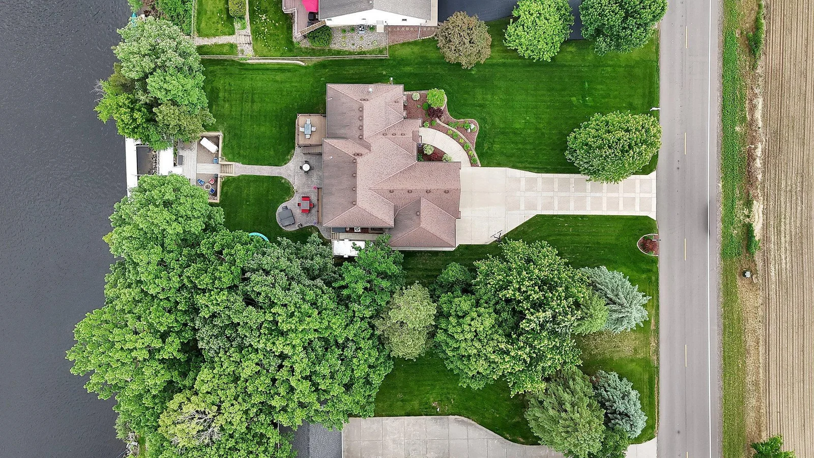 Bird's eye view, showcases the whole property.