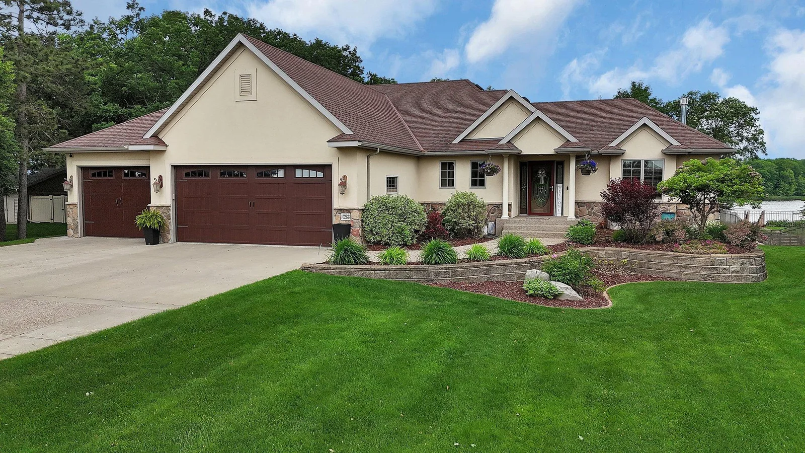 Great landscaping surrounds the home.